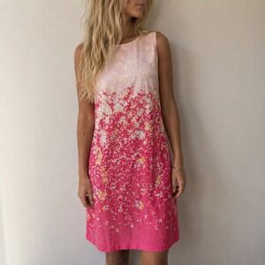 Chetta B Pink Floral Ombre Sleeveless Shift Dress Size 14 Cottagecore Summer